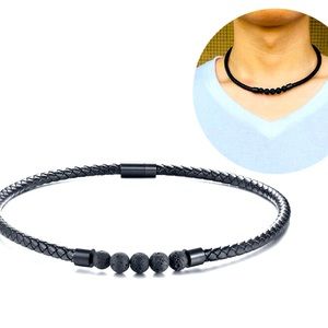 Braided Black Leather Lava Stone Chocker Necklace Boho Oil Diffuser MenUnisex
